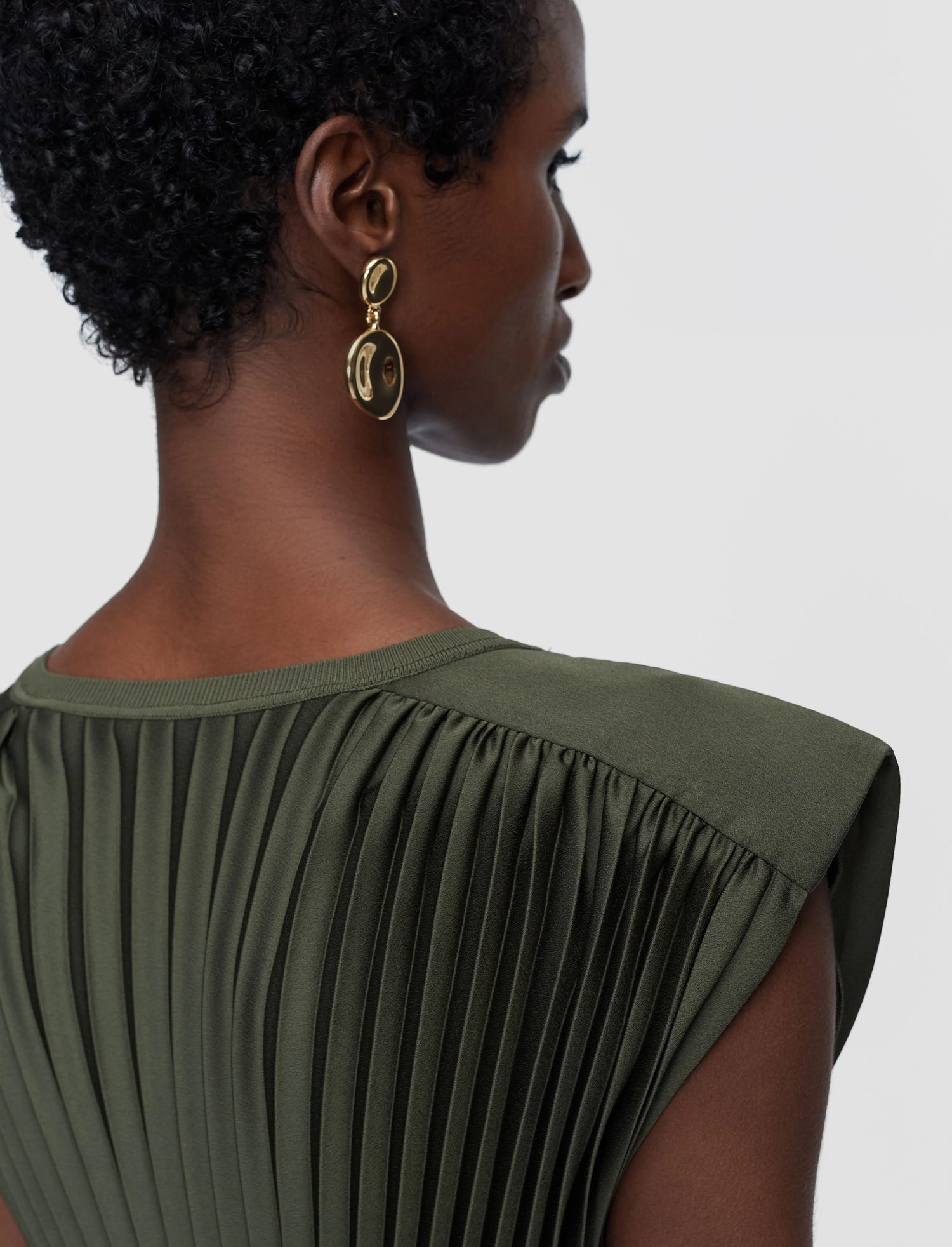 Volta Knit Weave Plissé Dress, Palm Leaf