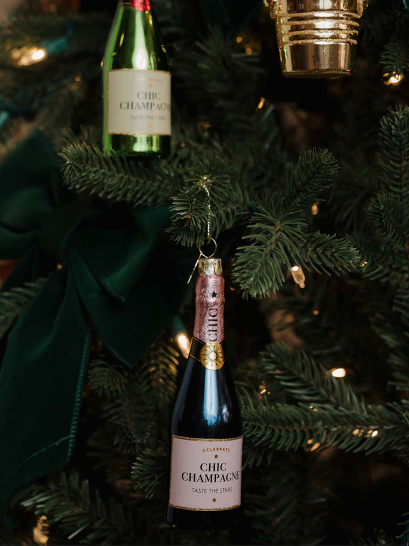 Luxury bottle of champagne glass ornament, pink