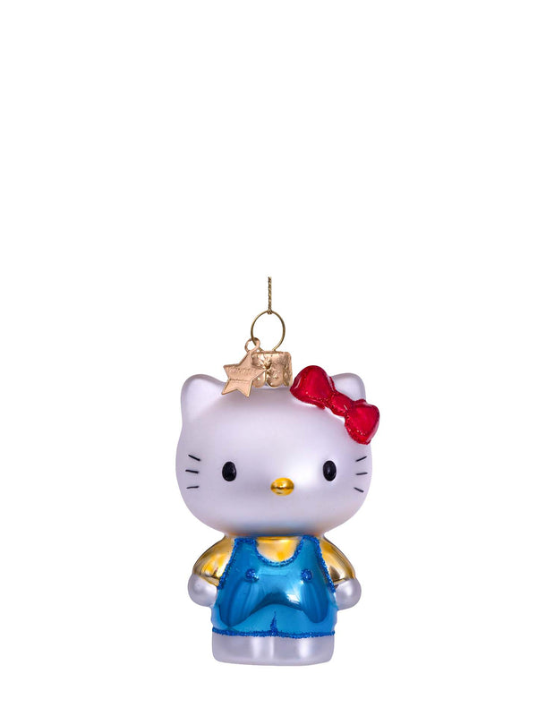 Hello Kitty with blue pantsuit glass ornament