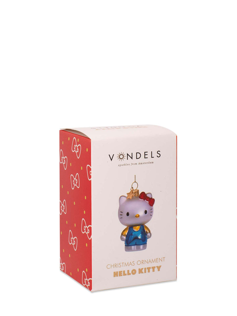 Hello Kitty with blue pantsuit glass ornament