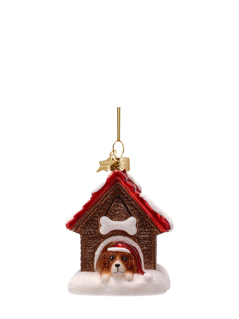 Dog house glass ornament
