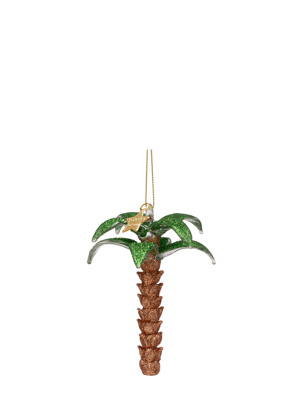 Glitter palm tree glass ornament