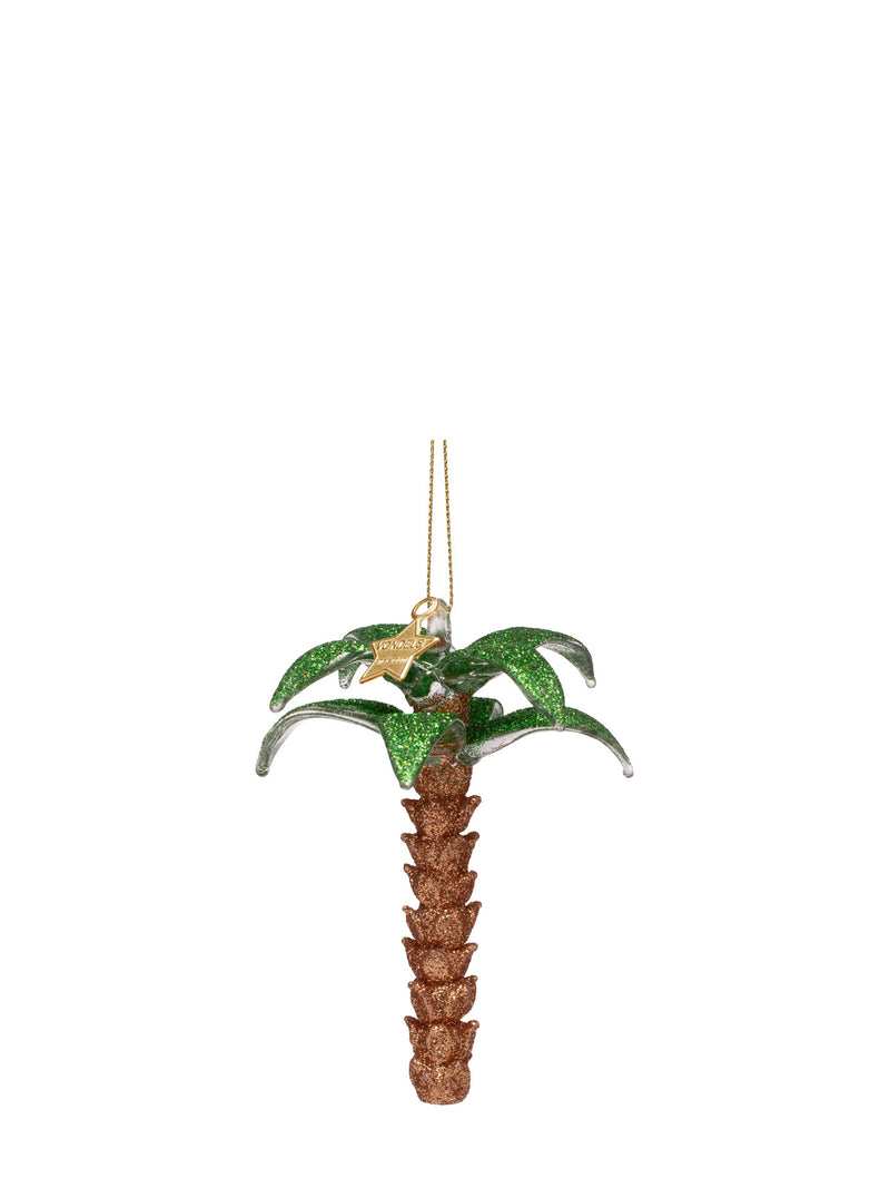 Glitter palm tree glass ornament