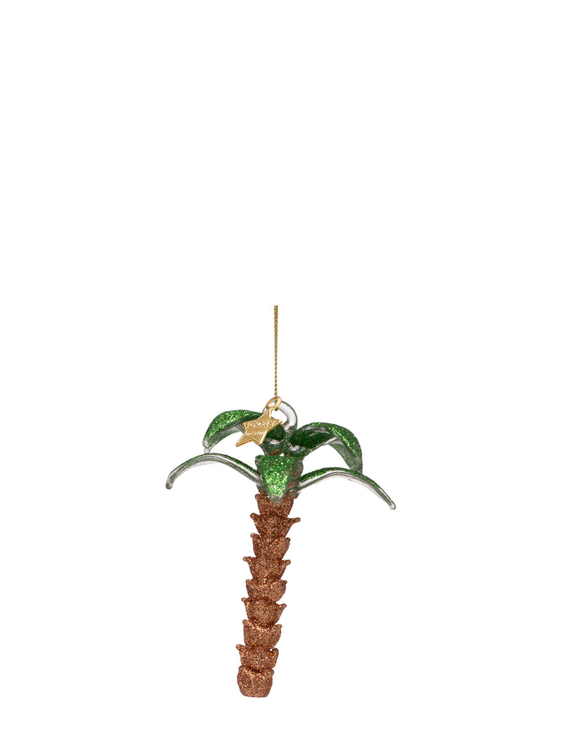 Glitter palm tree glass ornament