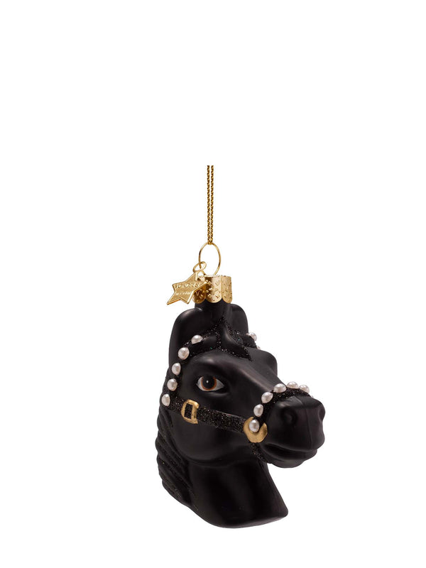 Black horse with pearl halter glass ornament