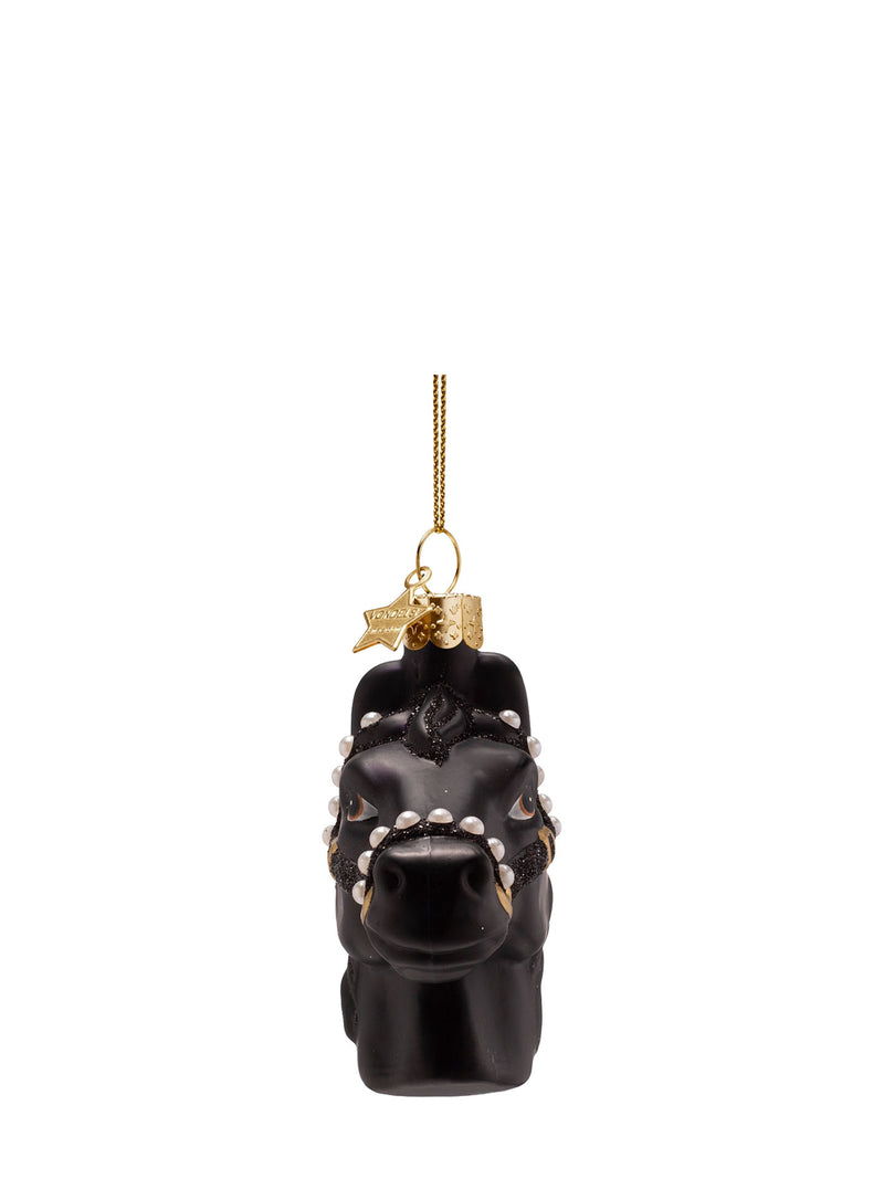 Black horse with pearl halter glass ornament