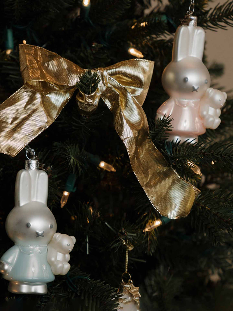 Miffy with bear glass ornament, pink