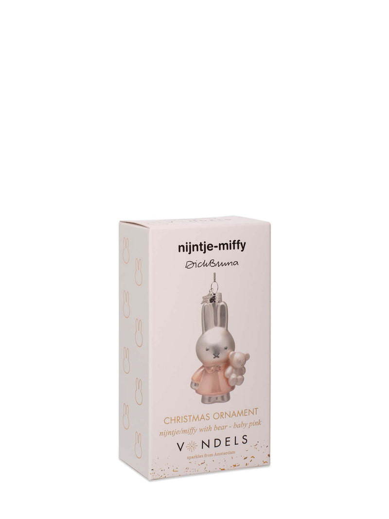 Miffy with bear glass ornament, pink