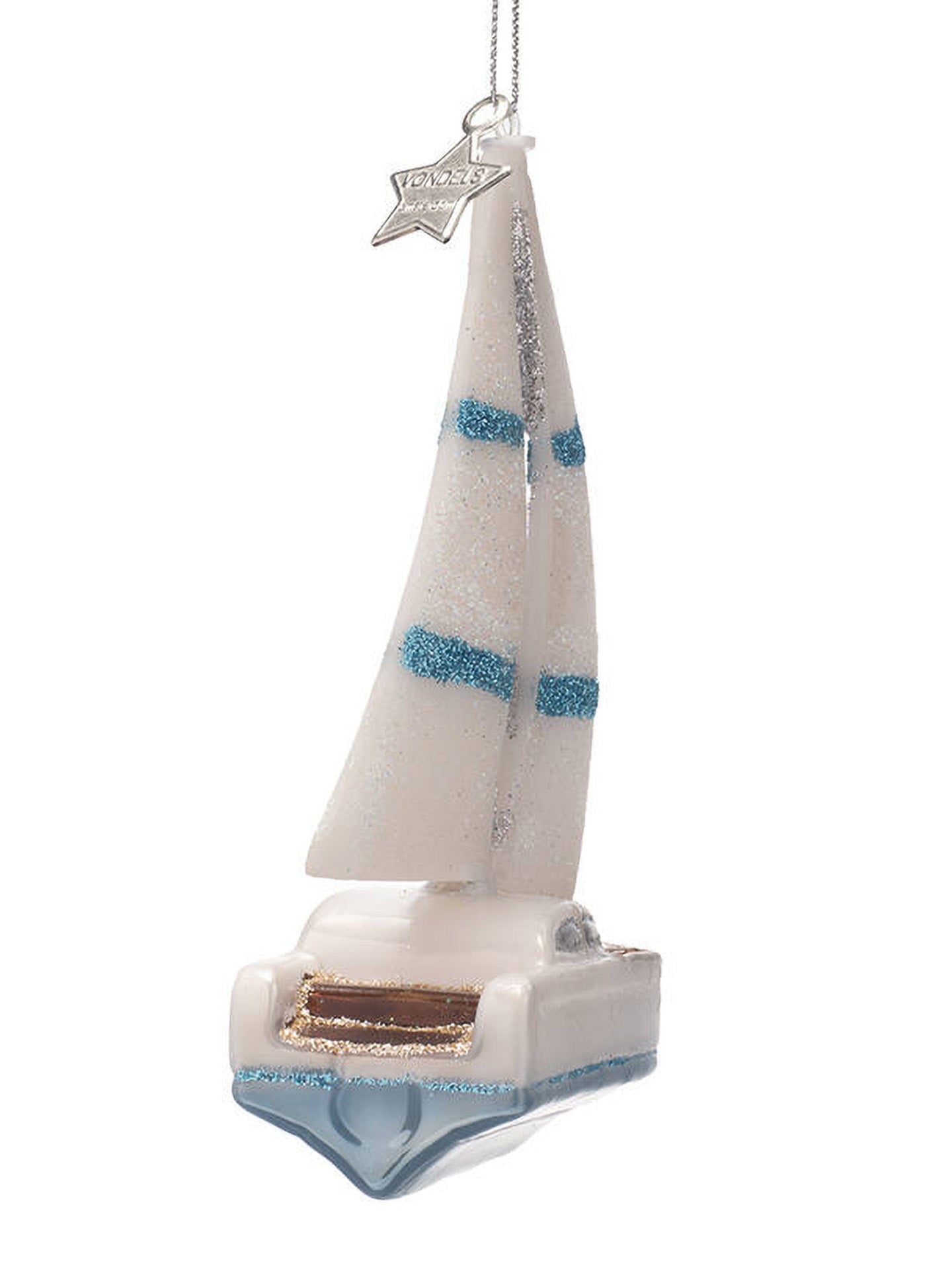 White sailing boat glass ornament
