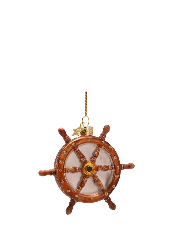 Ship's steering wheel glass ornament