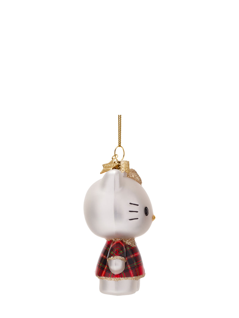 Hello Kitty with Scottish dress glass ornament