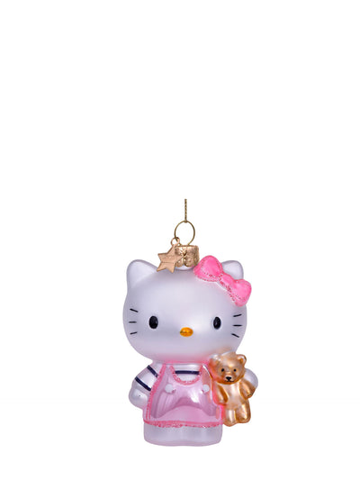 Hello Kitty pink glass ornament with bear
