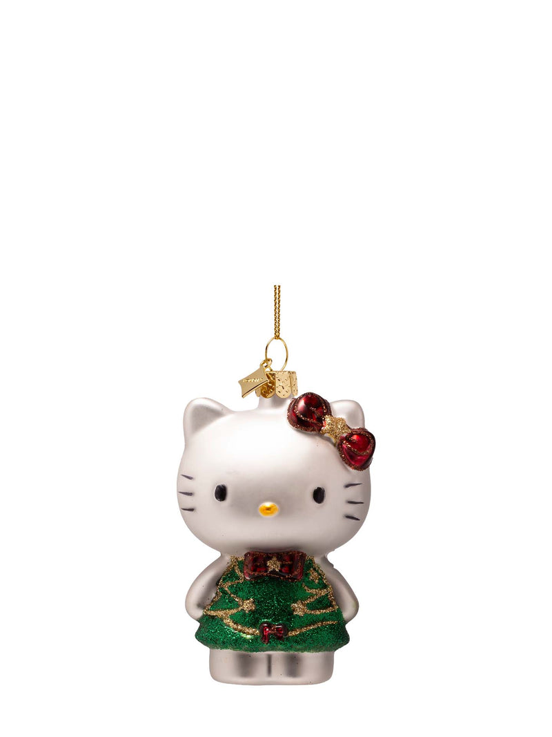 Hello Kitty with Christmas tree dress glass ornament