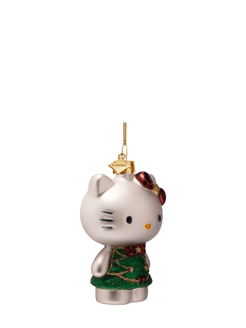 Hello Kitty with Christmas tree dress glass ornament