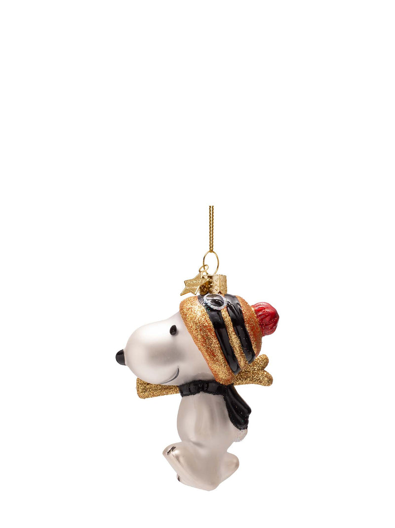 Snoopy with skis glass ornament