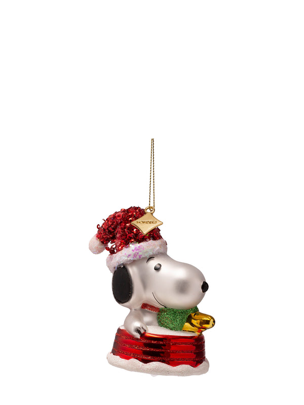 Snoopy and Woodstock on sleigh glass ornament