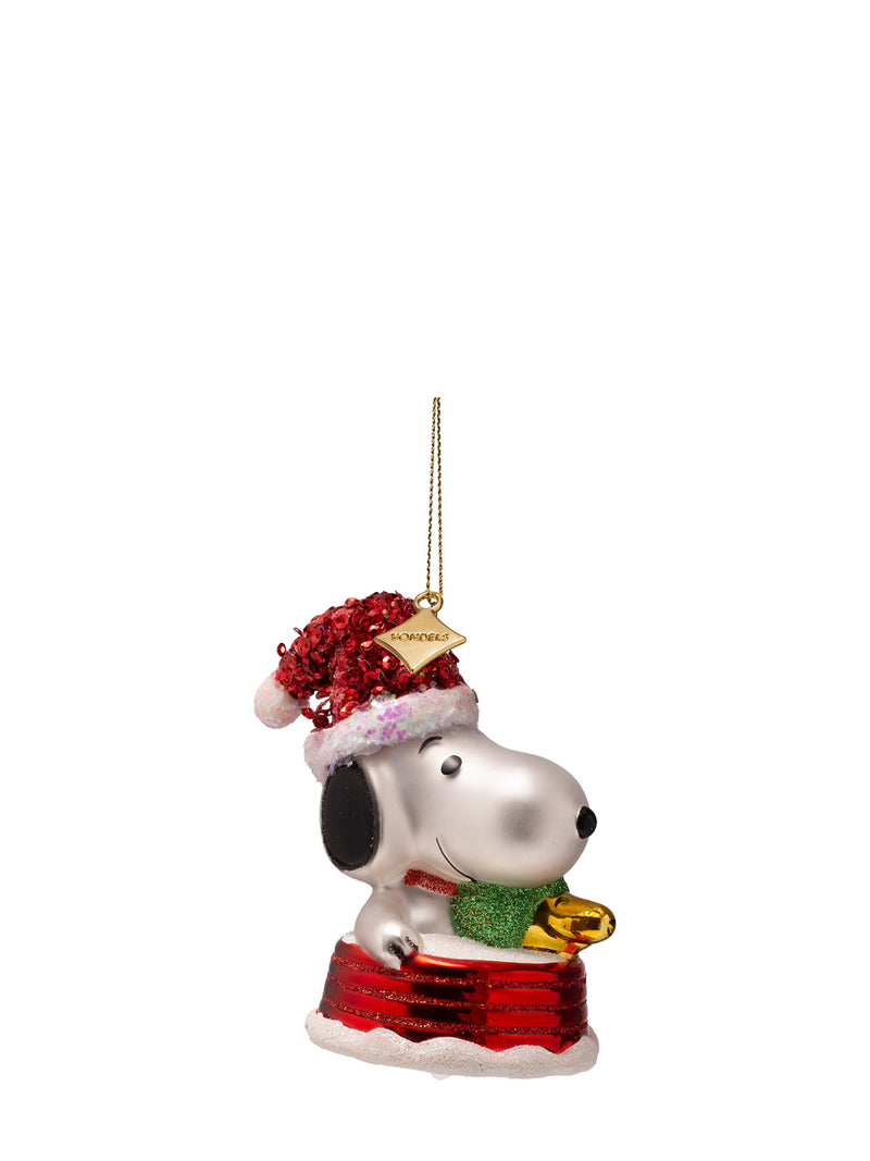 Snoopy and Woodstock on sleigh glass ornament