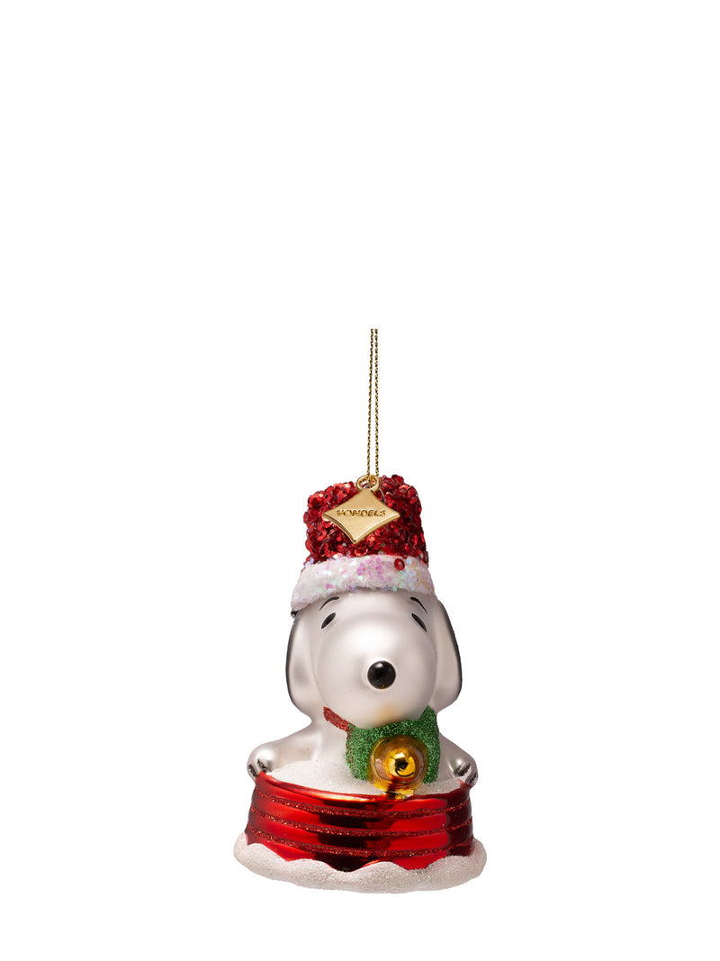 Snoopy and Woodstock on sleigh glass ornament