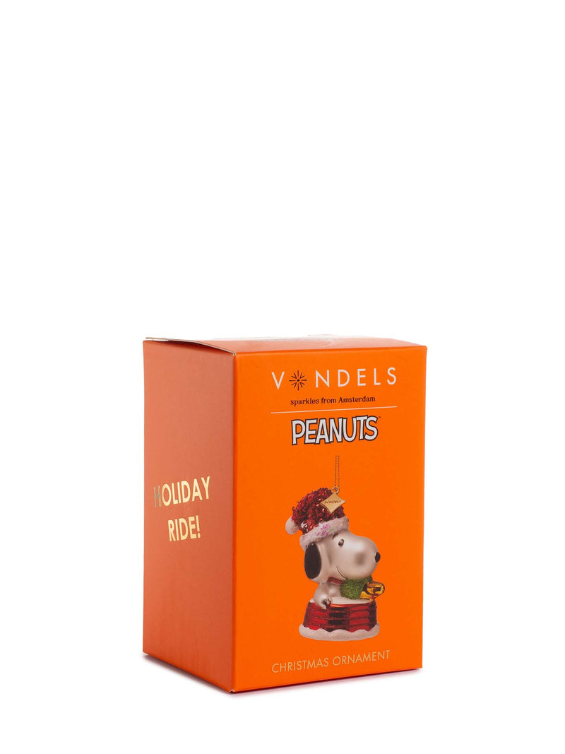 Snoopy and Woodstock on sleigh glass ornament