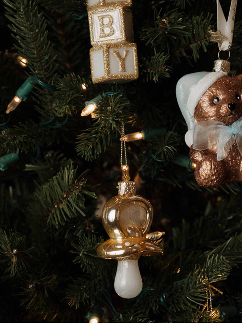 Gold baby pacifier glass ornament