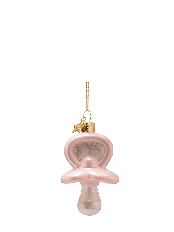 Baby pacifier glass ornament, pink