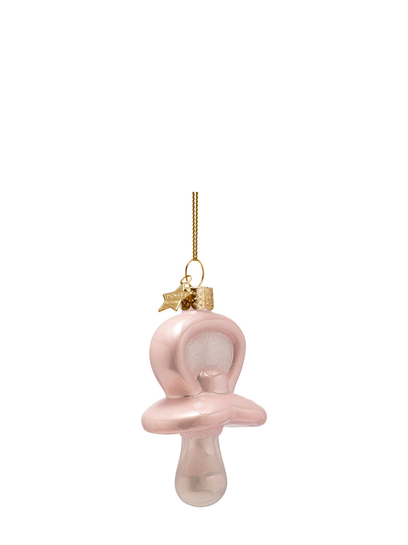 Baby pacifier glass ornament, pink