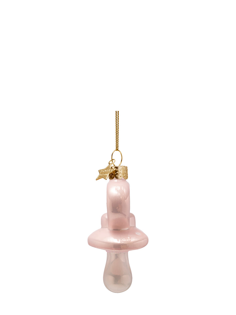Baby pacifier glass ornament, pink