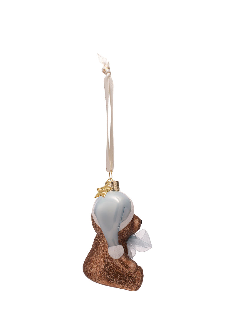 Baby's first Christmas bear glass ornament, blue