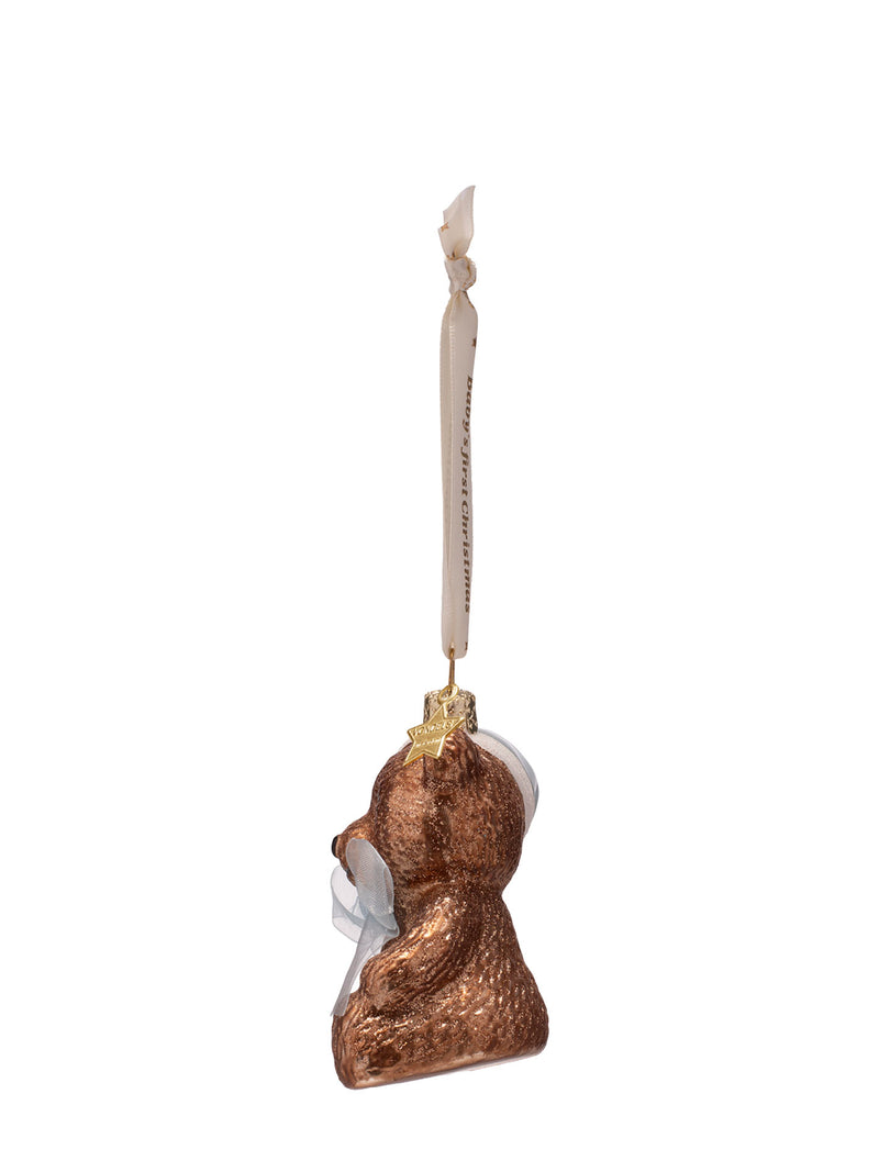 Baby's first Christmas bear glass ornament, blue