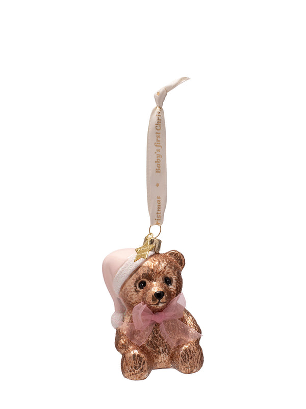 Baby's first Christmas bear glass ornament, pink