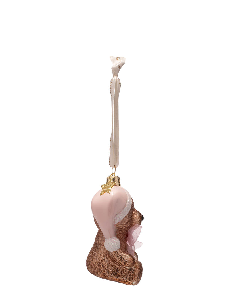 Baby's first Christmas bear glass ornament, pink