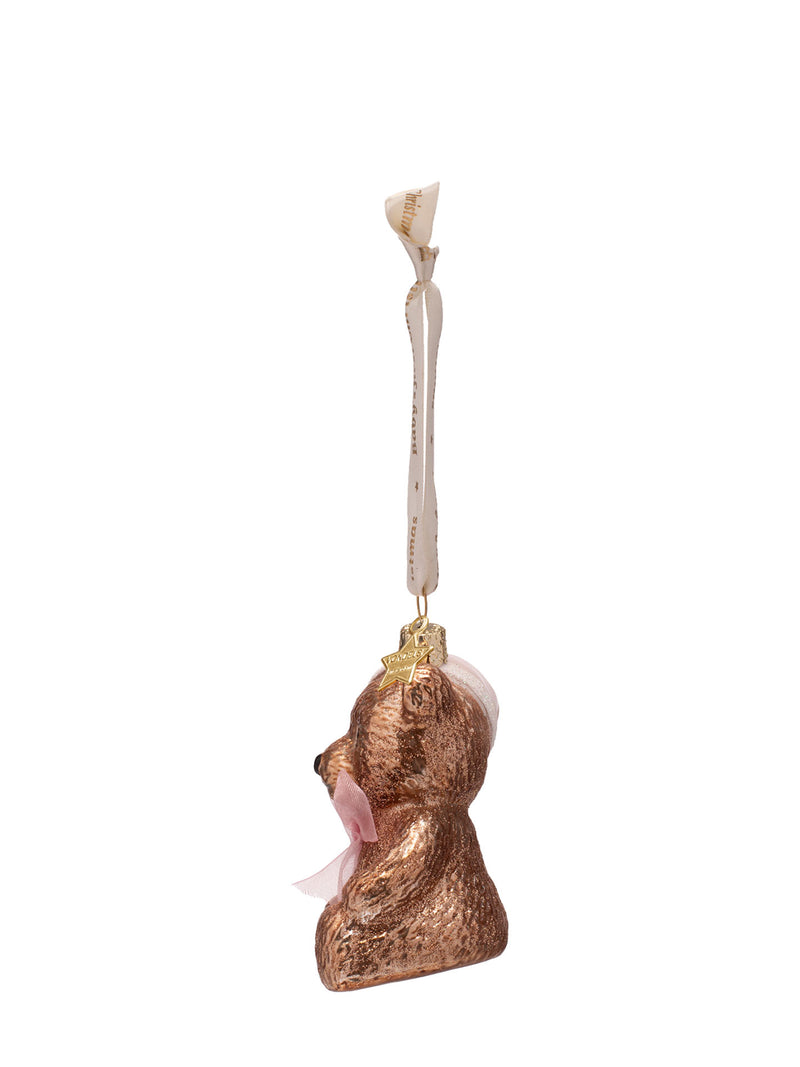 Baby's first Christmas bear glass ornament, pink