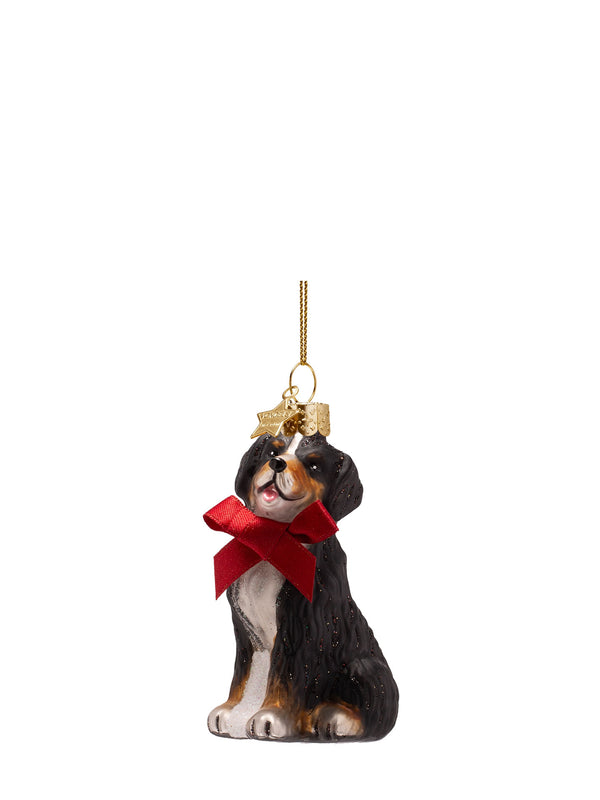 Bernese with bow glass ornament