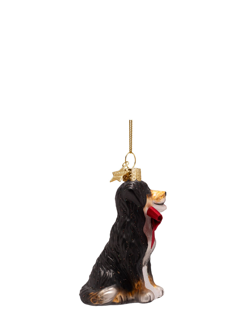 Bernese with bow glass ornament
