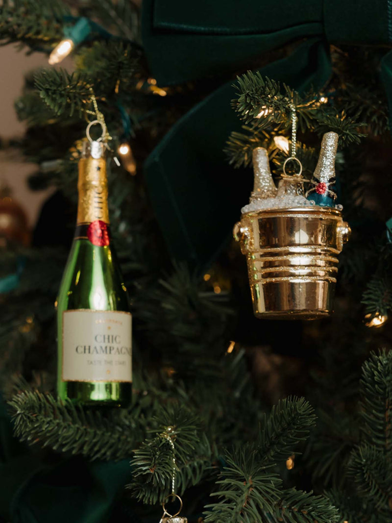 Champagne bottles in cooler glass ornament