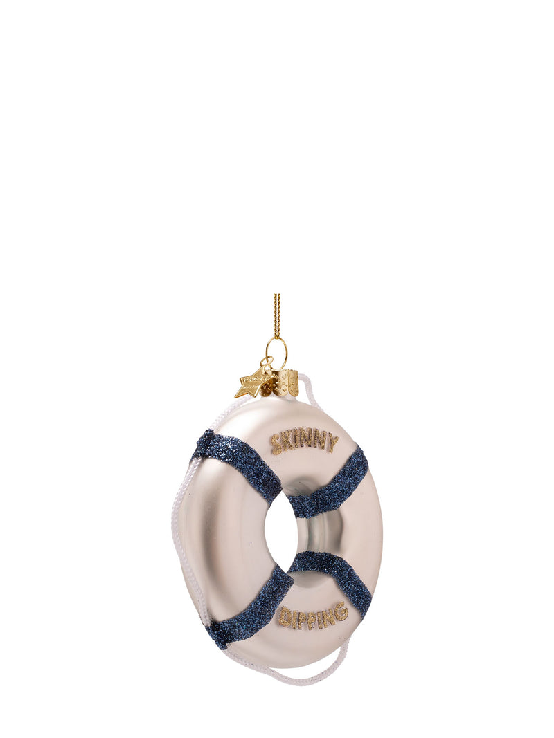 Skinny dipping life buoy glass ornament