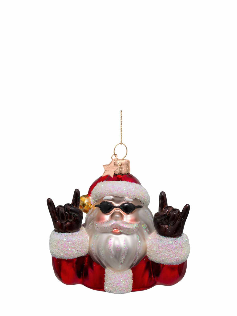 Cool rocking Santa glass ornament