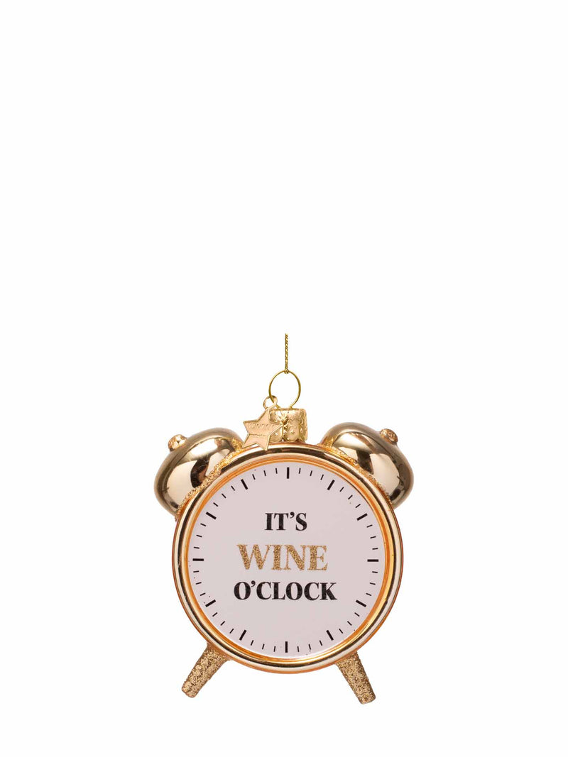 Wine o'clock alarm clock glass ornament