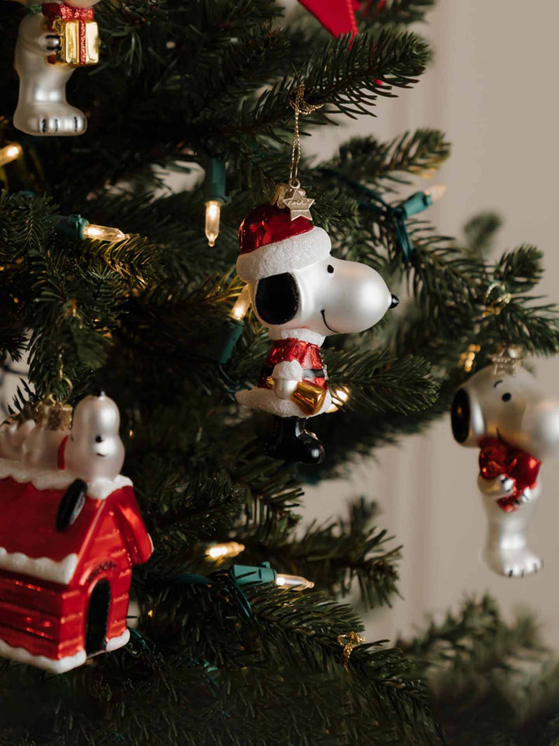 Snoopy glass ornament with Christmas outfit
