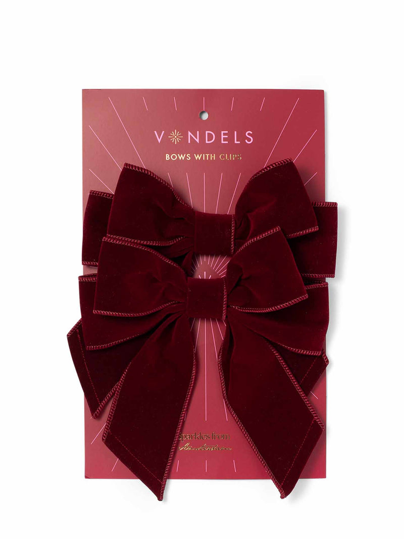 Velvet bows with clip set of 2, burgundy