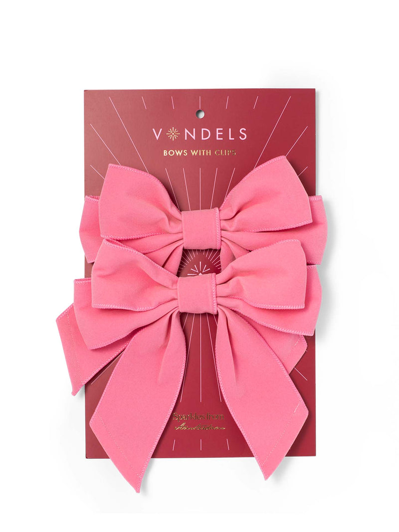 Velvet bows with clip set of 2, light pink