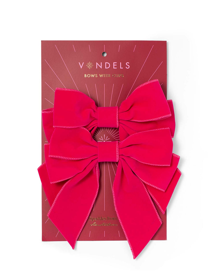 Velvet bows with clip set of 2, pink