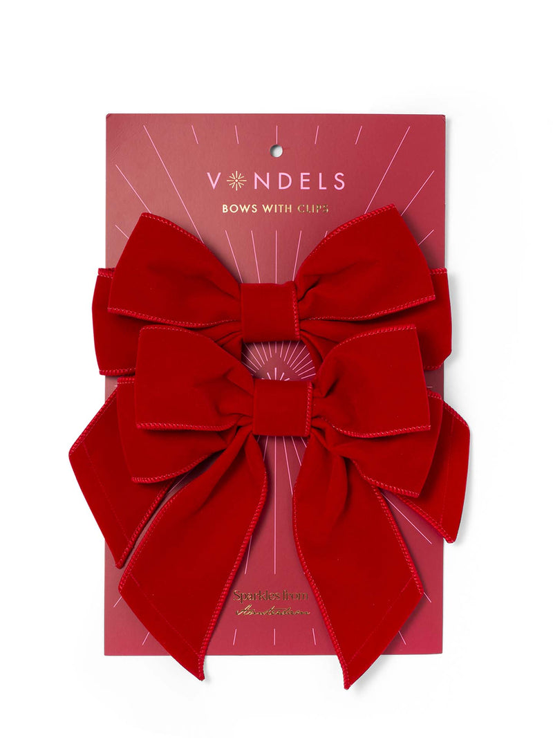 Velvet bows with clip set of 2, red