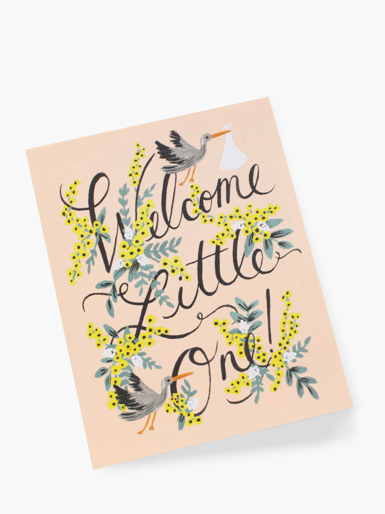 Welcome Little One, Pink and Yellow New Baby Card