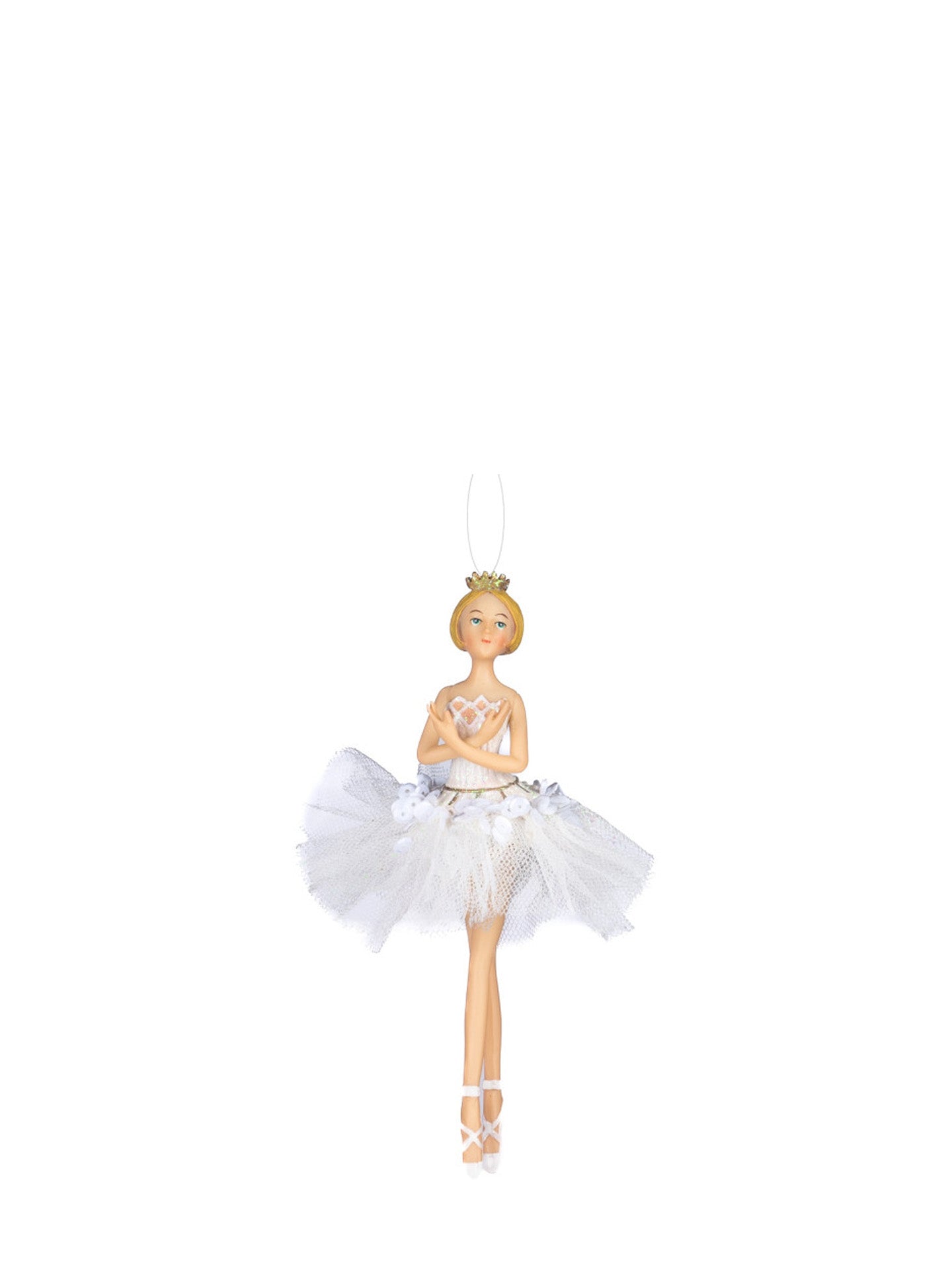White tulle sequin ballerina ornament, blonde