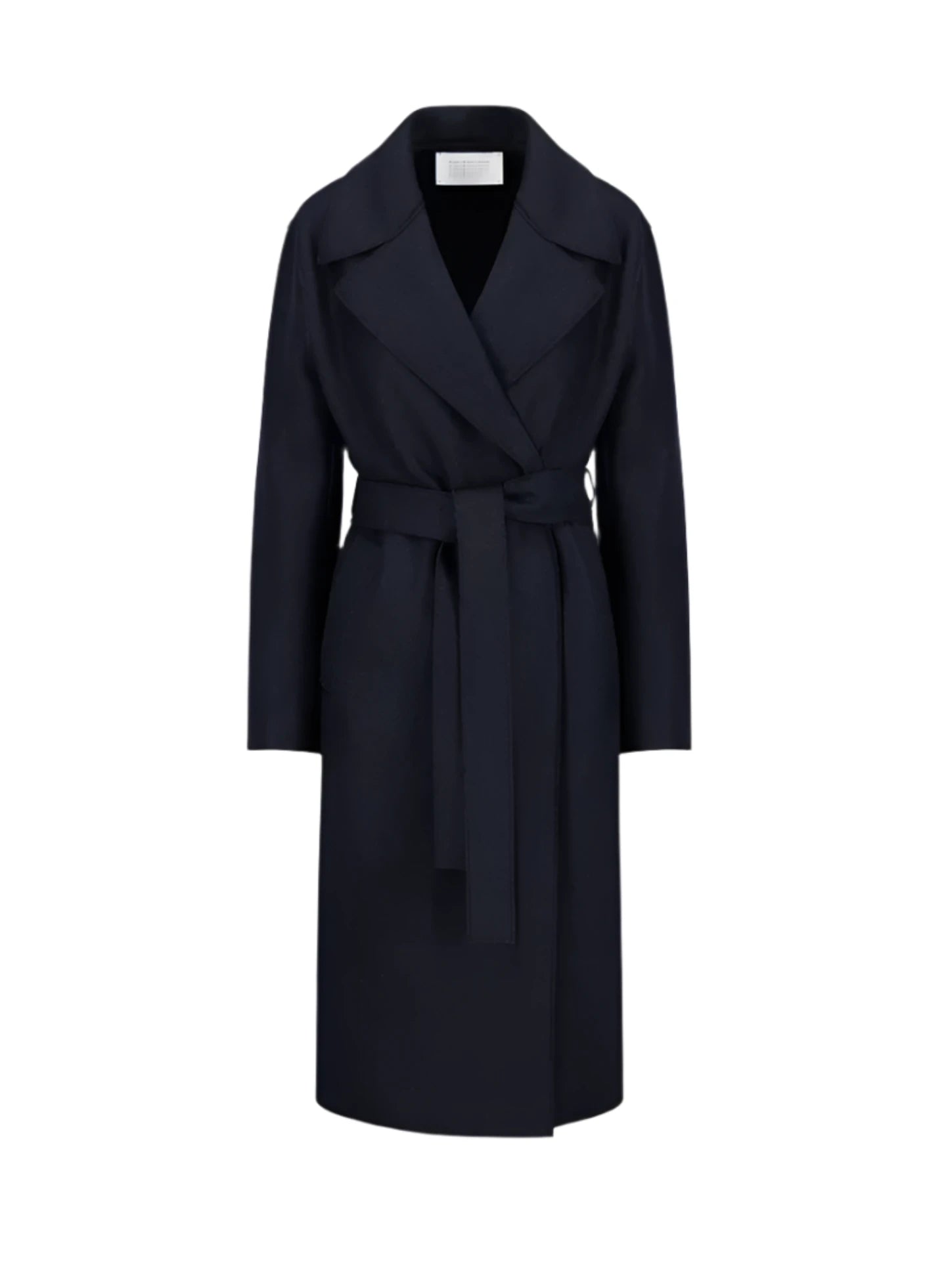 Women belted long d.b coat pressed wool and polaire, black