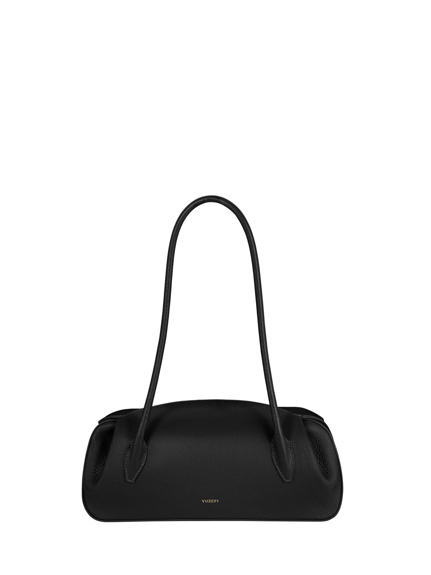 Yuzefi's black handbag with a curved handle on a white background