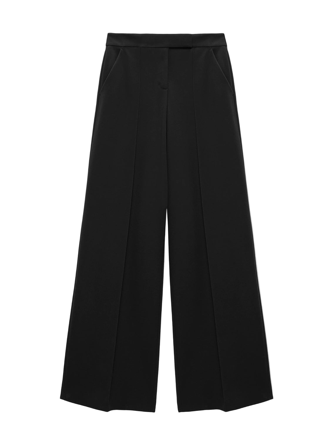 Black wide-leg pants on a light gray background