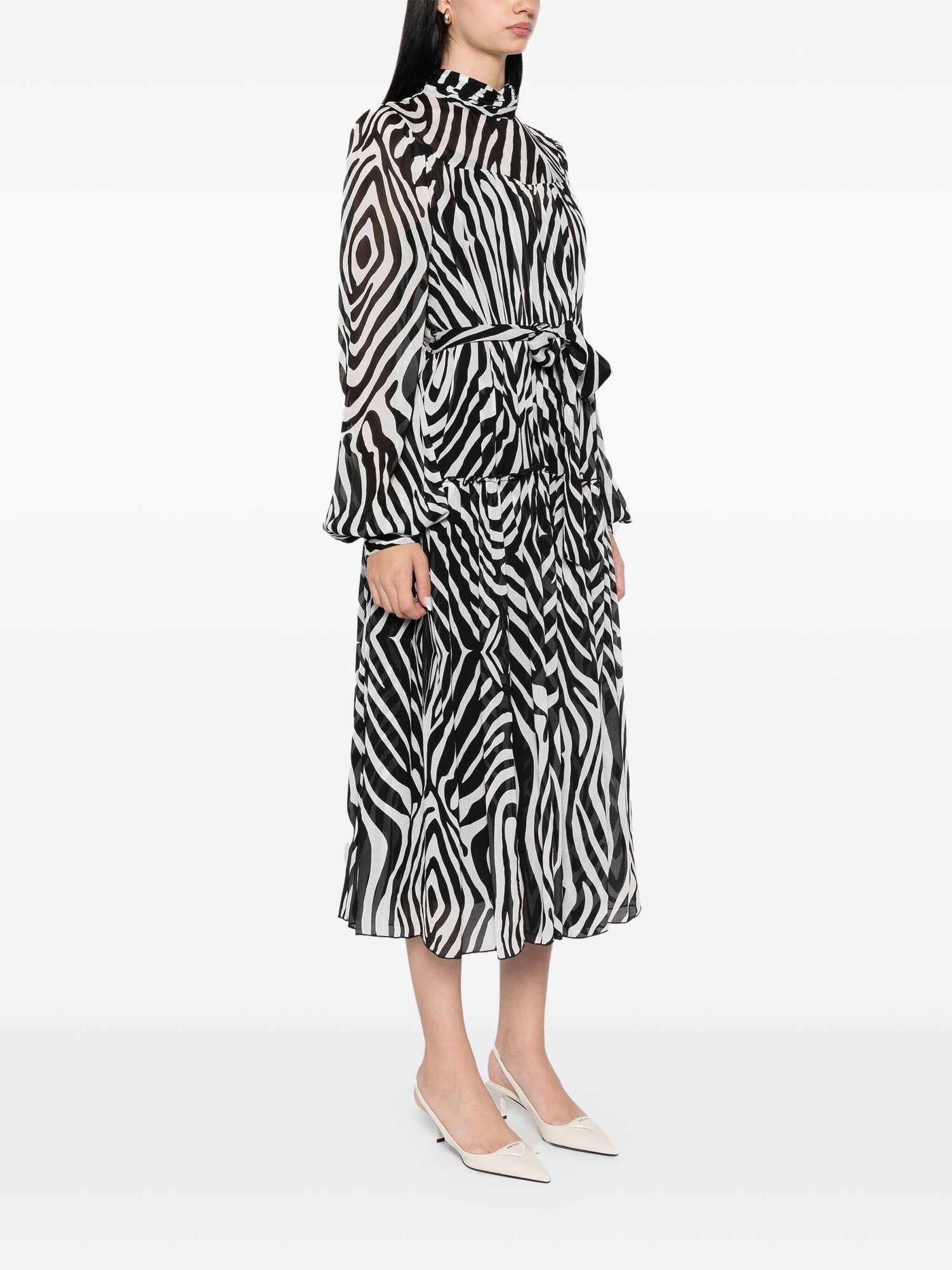 Kent viscose chiffon midi dress, zepra print