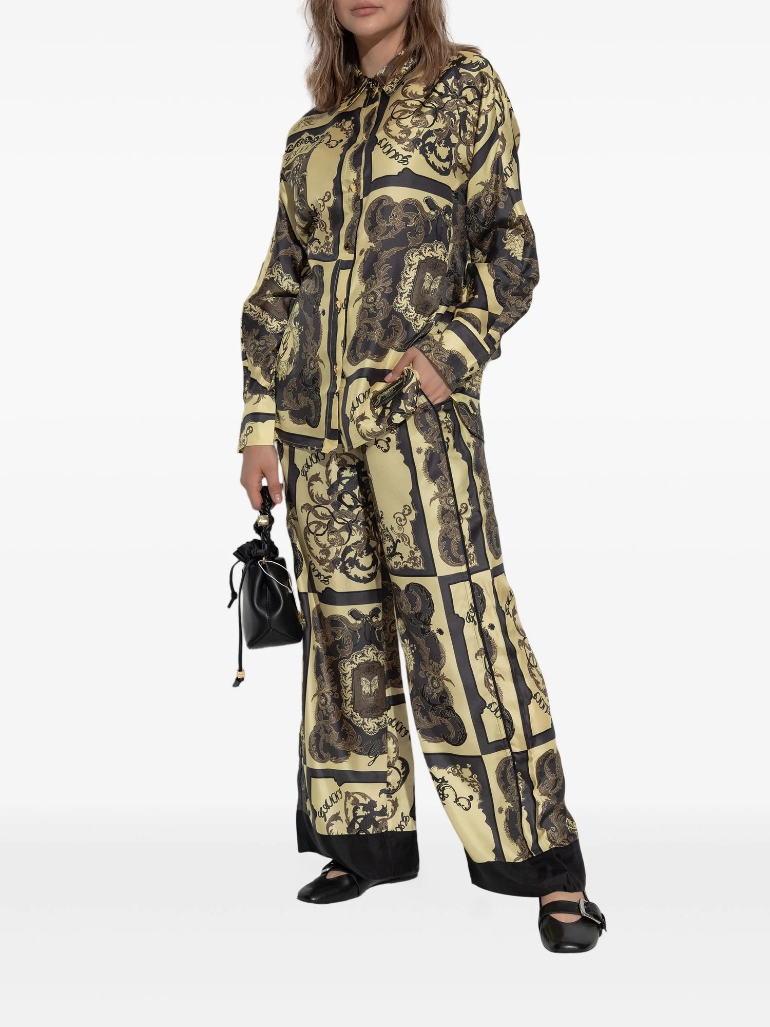 Printed Silk Twill Long Sleeve Raglan Shirt